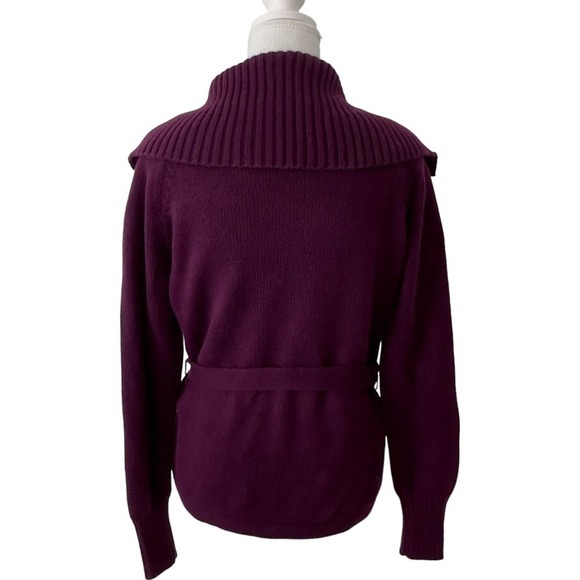 Talbots Angora Blend Plum Turtle Neck Cable Knit Button Down Cardigan (S) - Picture 3 of 14